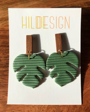 Load image into Gallery viewer, ROOT | monstera rectangle wood post earrings
