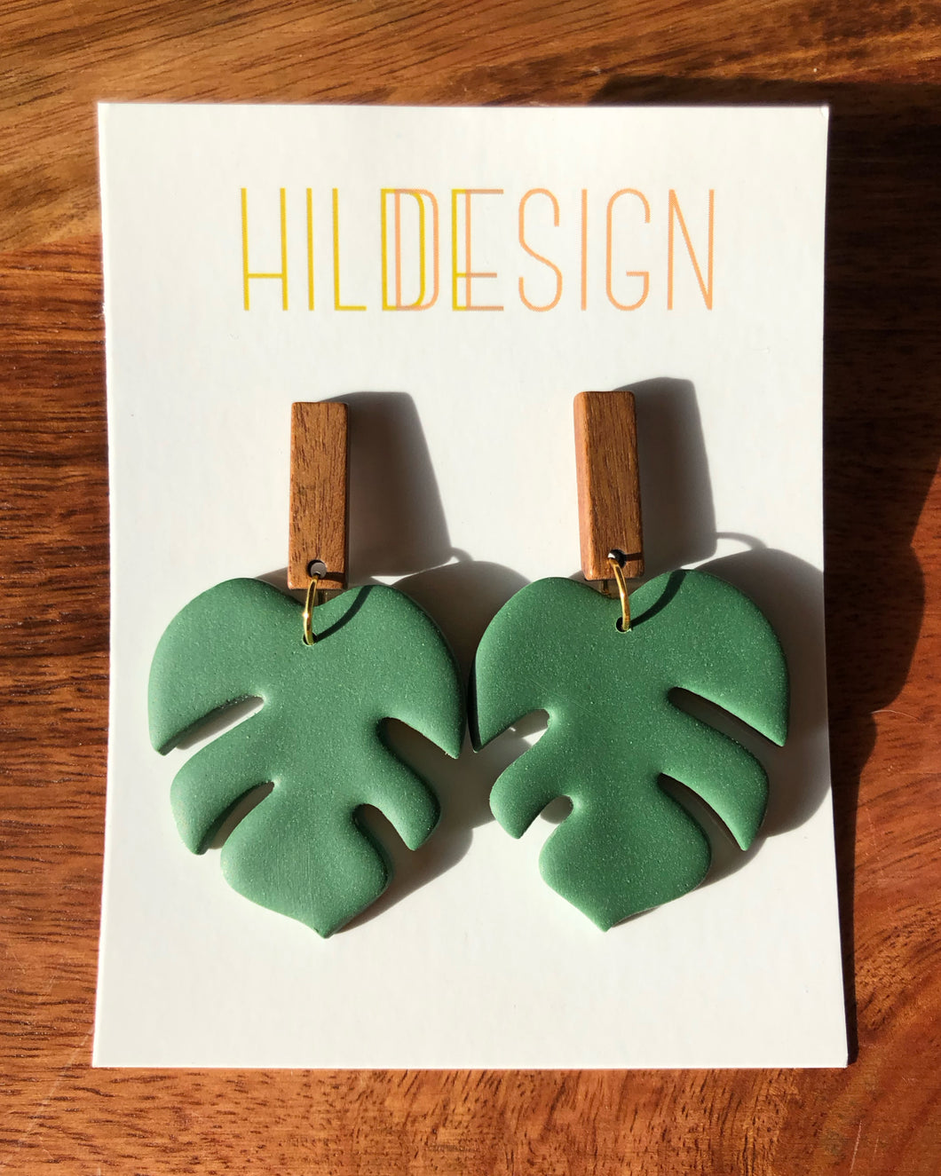 ROOT | monstera rectangle wood post earrings